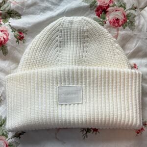 Varley Carly Beanie Egret Soft Cozy Knit Cram Double Folded All Over Rib